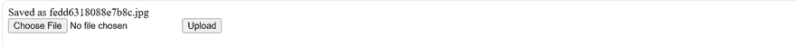 PHP file upload output showing the file saved under a generated random name