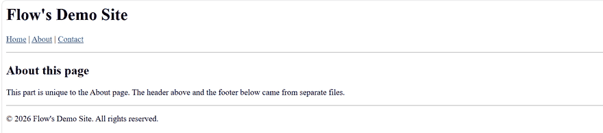 PHP include output showing a header and footer file combined into one page