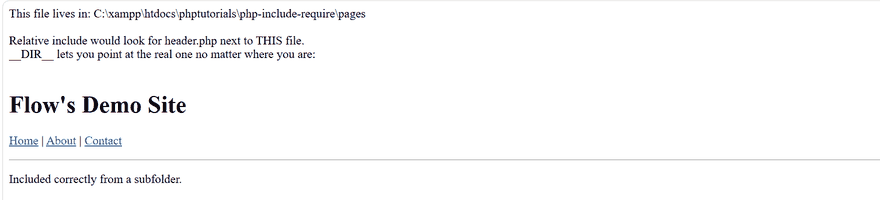 PHP include output using __DIR__ to include a file from a parent folder