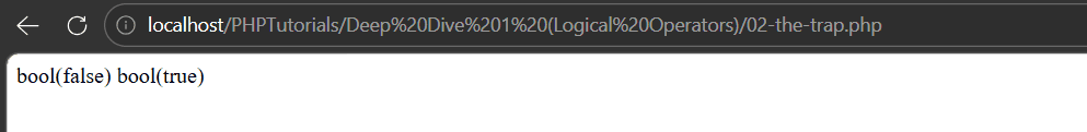 PHP logical operators output where && returns false but the word and returns true from the same values