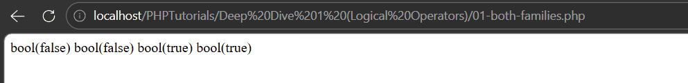 PHP logical operators output showing and and && returning the same answer, and or and || matching too