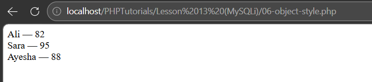PHP MySQLi object style output read with the arrow syntax instead of functions