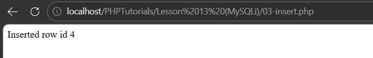 PHP MySQLi prepared statement insert output showing the new row id from mysqli_insert_id