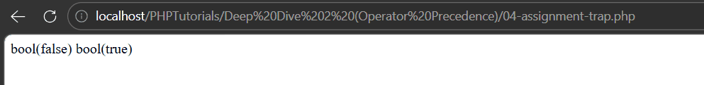 PHP operator precedence output where && gives false but the word and gives true after assignment