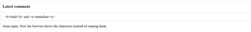 PHP security output showing htmlspecialchars printing the tags as plain text