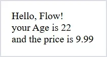 PHP basics output: three variables printed as Hello Flow, age 22 and price 9.99