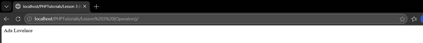 PHP dot operator joining first and last name into Ada Lovelace