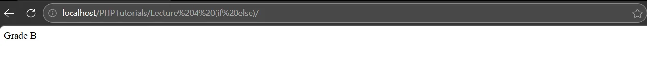 PHP elseif statement output showing Grade B