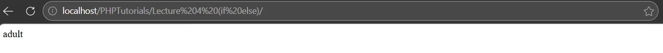 PHP ternary operator output showing adult