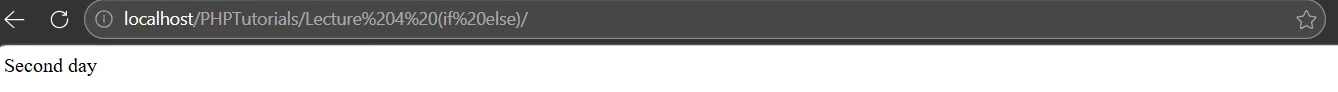 PHP switch statement output showing Second day