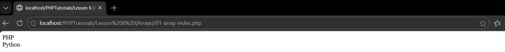 PHP arrays output showing the first and third items of an indexed array, PHP and Python