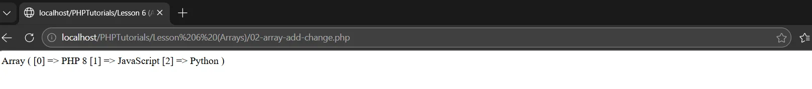 PHP arrays print_r output after appending Python and replacing the first item with PHP 8