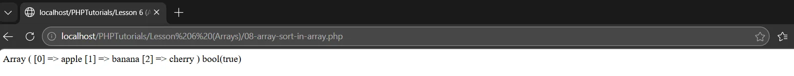 Sorting PHP arrays with sort, and in_array returning true for apple