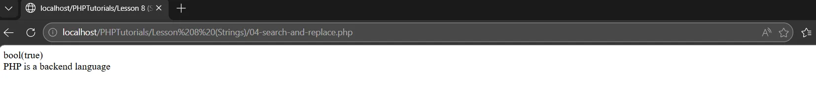 PHP strings search and replace: str_contains returns true and str_replace swaps server side for backend