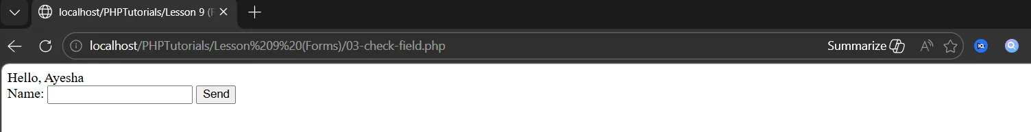 PHP forms escaping comparison: unescaped input renders as bold, htmlspecialchars prints the tags as text