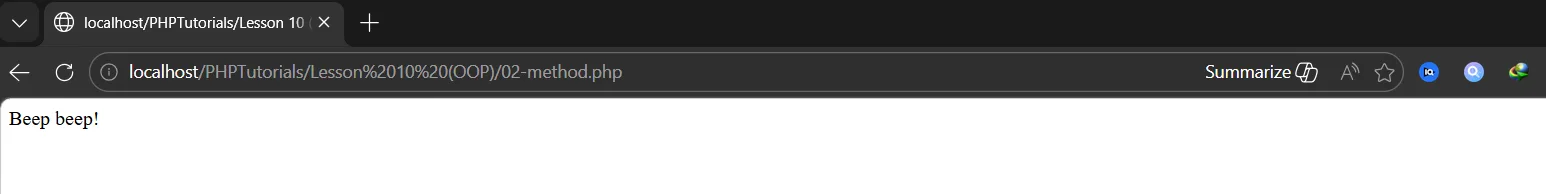 PHP OOP method call output printing Beep beep from the honk method