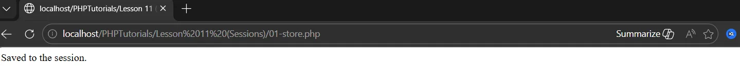 PHP sessions output confirming a username and role were saved to $_SESSION